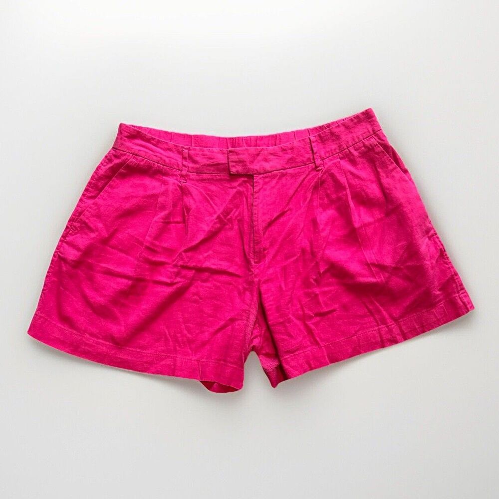 A New Day Womens Linen Shorts Pink High Rise Pleated 5” Inseam Size 16 Spring